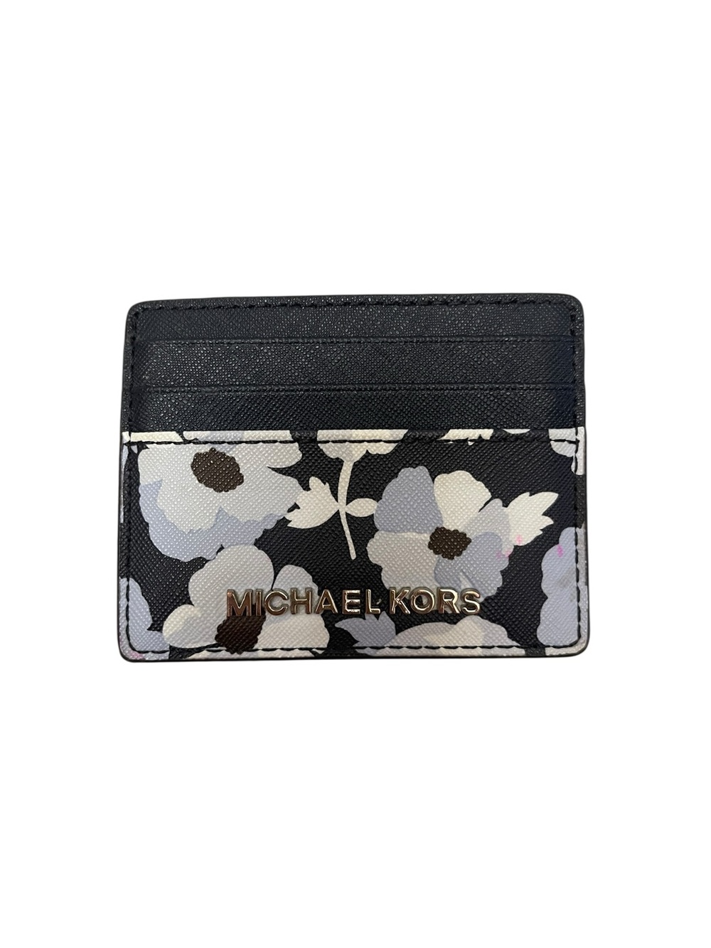 Michael Kors Jet Set Travel Slim Card Dark Blue Floral Card ID Case